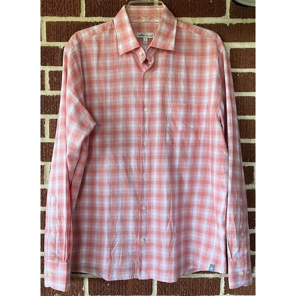 Peter Millar Pink and White Plaid Button Down Shirt Size Large - Picture 1 of 3